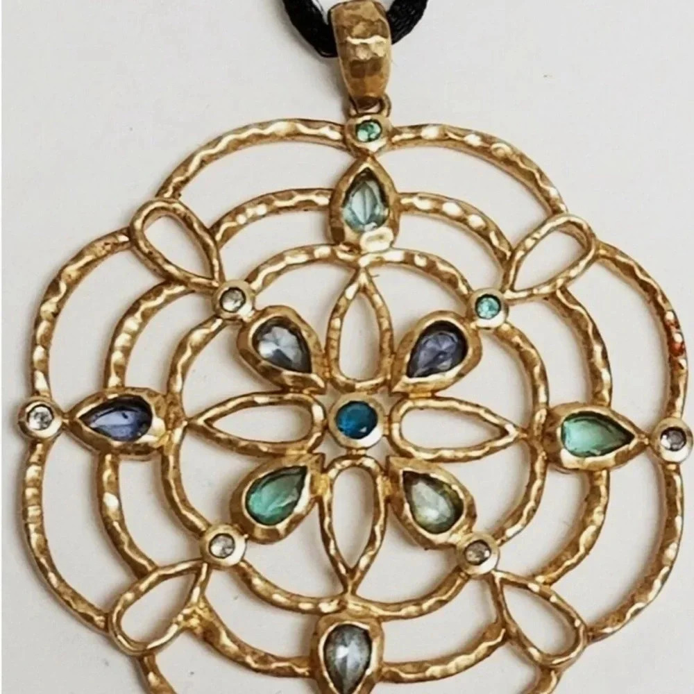 Ross Simons 925 Sterling Silver Gilt Vermeil FLOWER Pendant Necklace Black Cord - Picture 2 of 6
